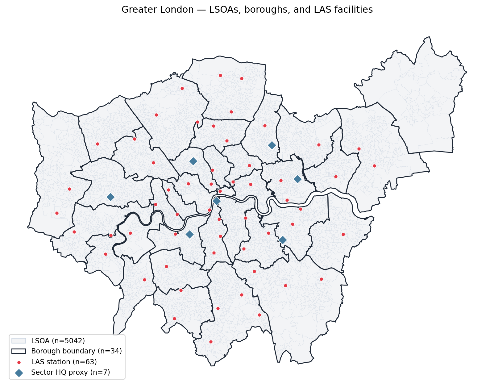 Greater London — LSOAs, boroughs, and LAS facilities